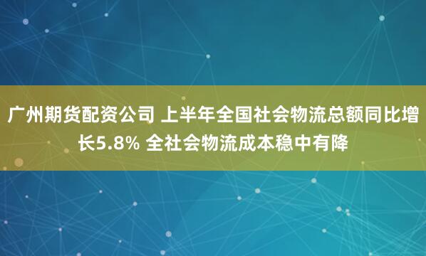 广州期货配资公司 上半年全国社会物流总额同比增长5.8% 全社会物流成本稳中有降